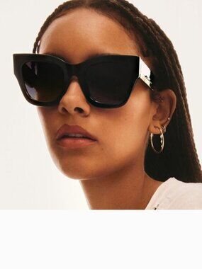 Quay Australia Sunglasses By The Way Black Cateye with Pouch and Cloth